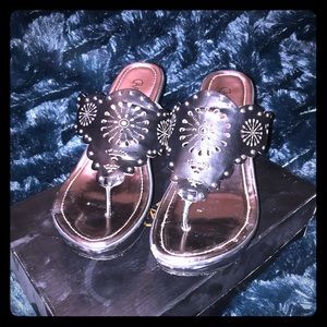 Carlos Santana Moroccan Black Leather Wedge Sandal